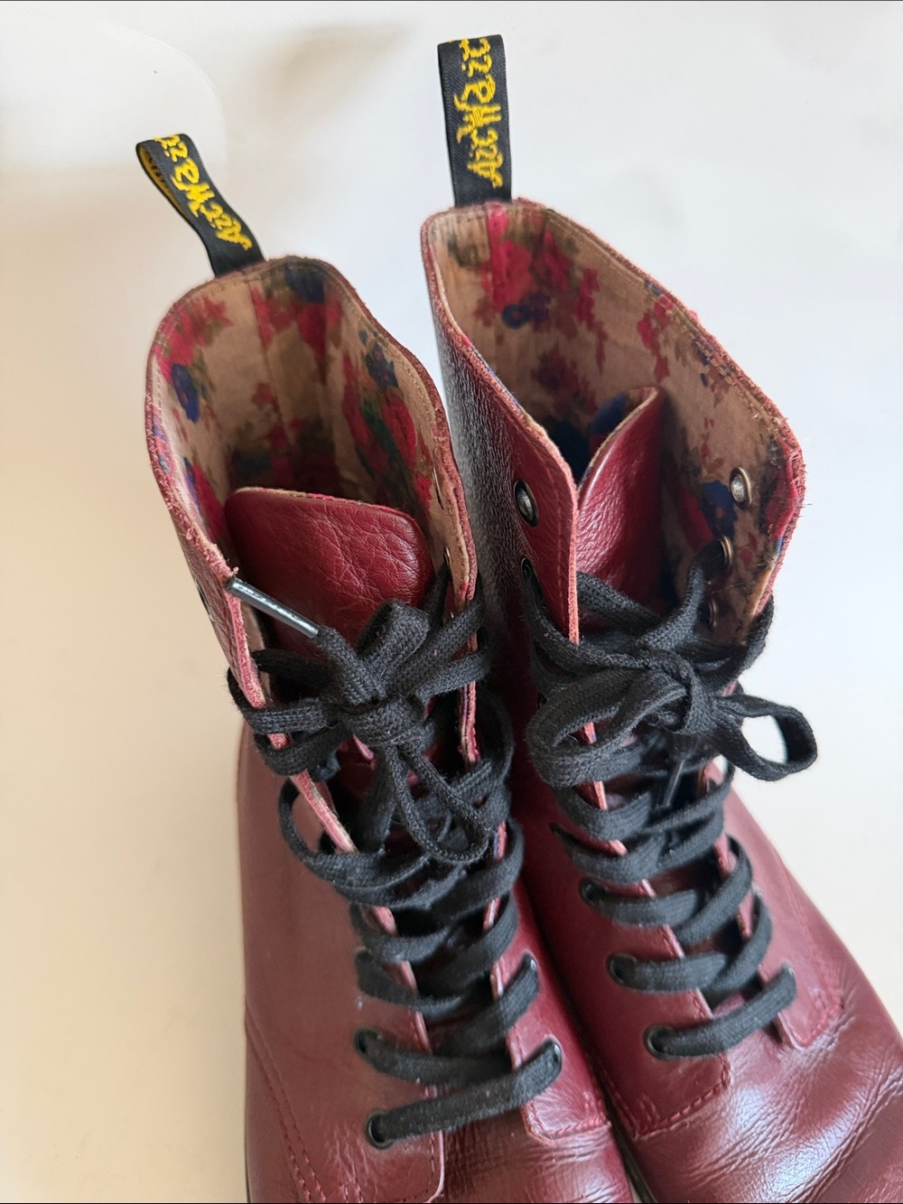 Dr. Martens Burgundy Leather Lace-Up Combat Boots - Picture 4 of 11